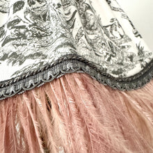 Load image into Gallery viewer, SCALLOPED HETTY FEATHER LAMPSHADE - Grey Toile &amp; Vintage Pink
