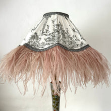 Load image into Gallery viewer, SCALLOPED HETTY FEATHER LAMPSHADE - Grey Toile &amp; Vintage Pink
